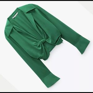 Zara green knot front crop top